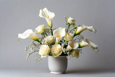 White flowers in a vase with green stems