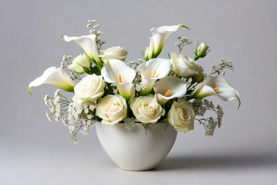White flowers in a round vase