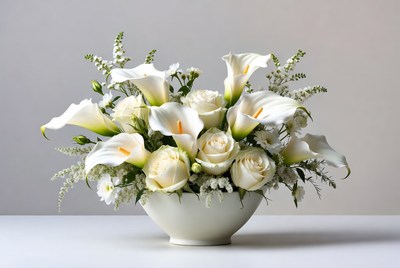 White flowers in bowl arrangement