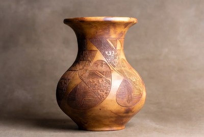 Ancient pottery with detailed designs