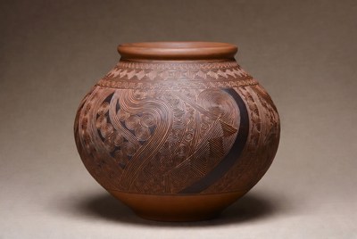 Decorative clay pot with patterns