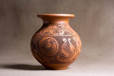 Decorative clay pot with patterns