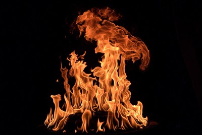 Fire flames in dark setting