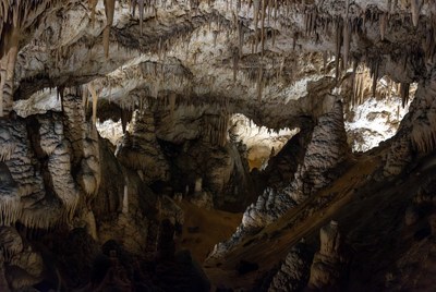 Inside the dark cave formations