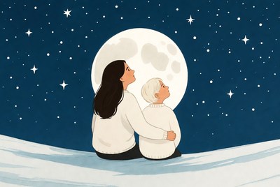 Mutter und kind unter dem mond