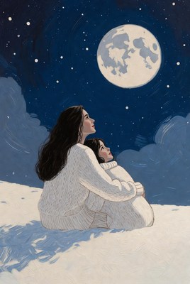 Watching the moon with joy