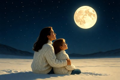 Looking at the moon in winter