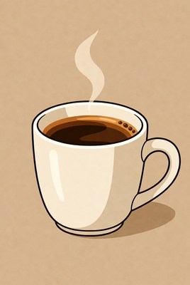 Hot coffee in a white mug