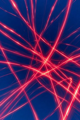 Red light streaks on blue background