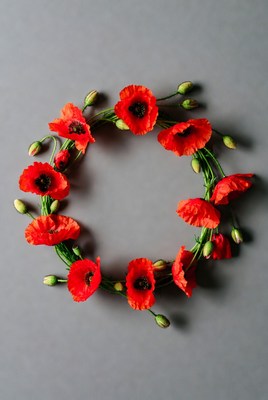 Poppy wreath on gray background