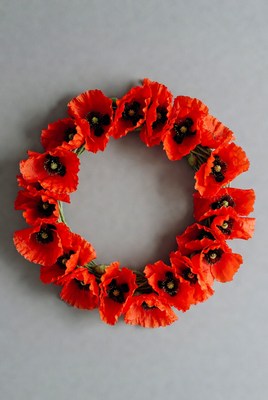 Bright red poppy wreath design for decoration