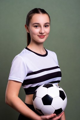 Young player holding soccer ball