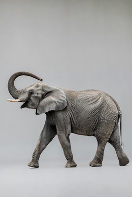 Elephant walking on gray background