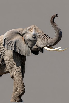 Elephant walking on gray background