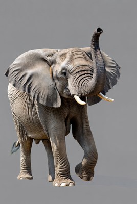 Elephant walking with trunk raised