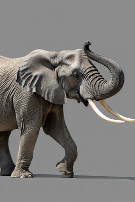 Elephant walking on gray background
