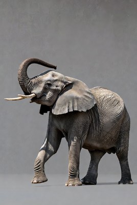 Elephant walking in studio setting