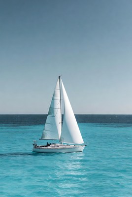 Sailboat gliding over blue water