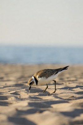 Bird searching for food on sand