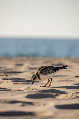 Bird searching for food on beach