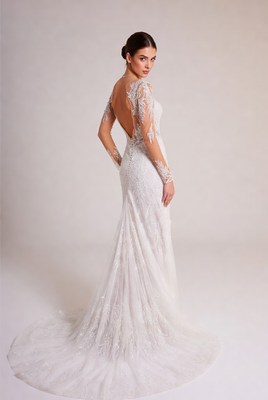 Woman in wedding dress posing for fashion shoot