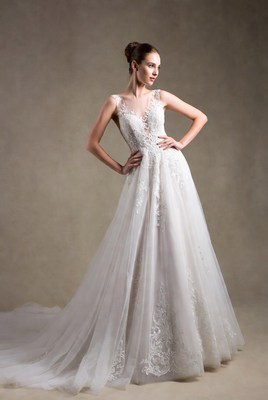 Bridal model poses in wedding dress