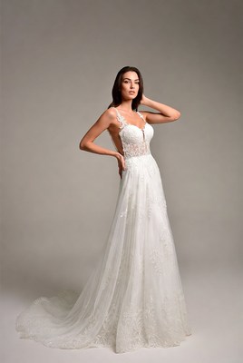 Model poses in bridal gown