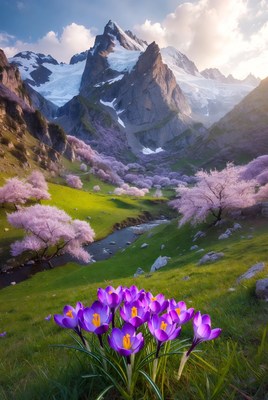 Colorful flowers in mountain valley