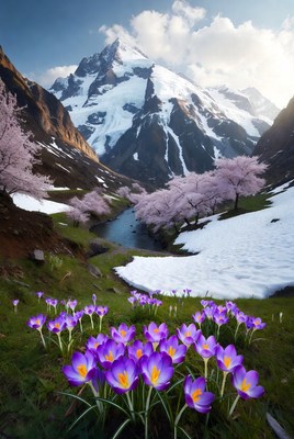 Mountains and flowers in valley scene
