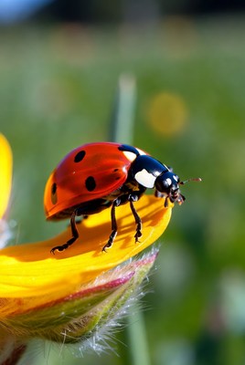 Ladybug on yellow flower petal