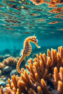 Seahorse near coral reef