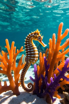 Seahorse in coral reef under ocean