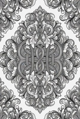 Ornate black and white design with floral elements