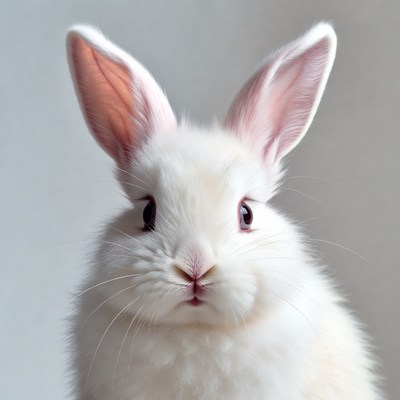 White rabbit with long ears sitting still
