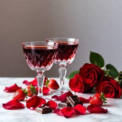 Rose petals and drinks for celebration