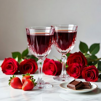 Romantic setting with drinks and chocolates