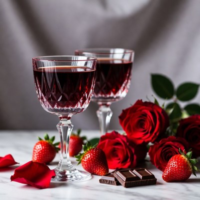 Red drink with strawberries and roses