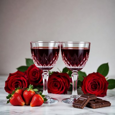 Wine and dessert with roses