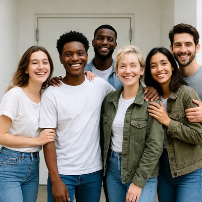 Friends smiling in a group photo
