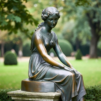 Sitting statue in a garden