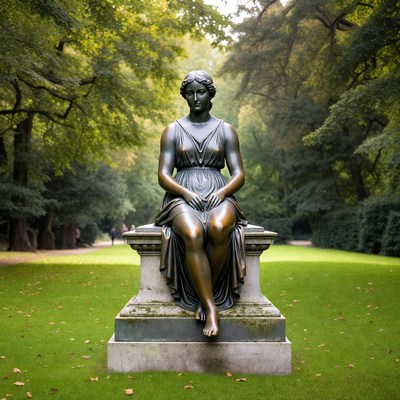 Bronze statue in green park setting