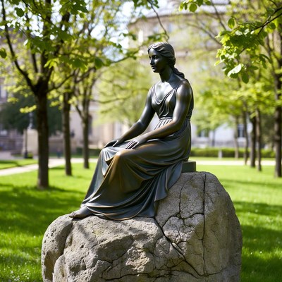Sitting woman statue in park