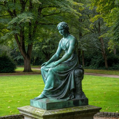 Sculpture in a park surrounded by trees