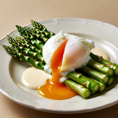 Delicious asparagus with poached egg