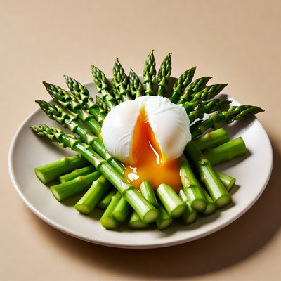 Asparagus with poached egg served on a plate