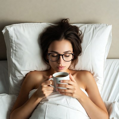 Woman drinking coffee in bed