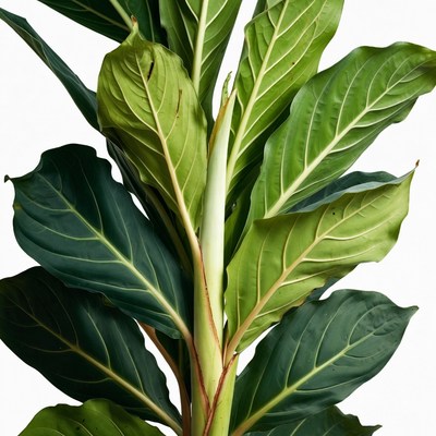 Close view of large green plant leaves