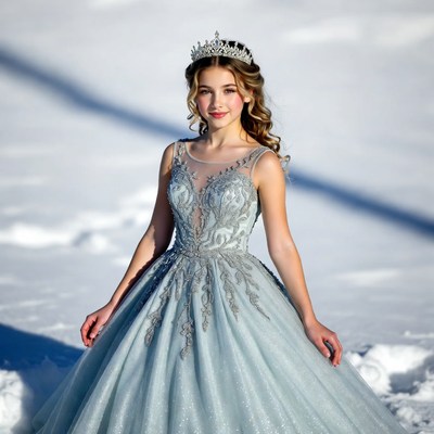 Girl in blue gown on snow