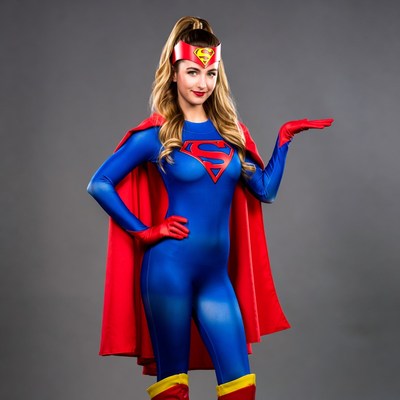 Superhero in bright costume posing