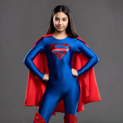 Superhero child in blue outfit